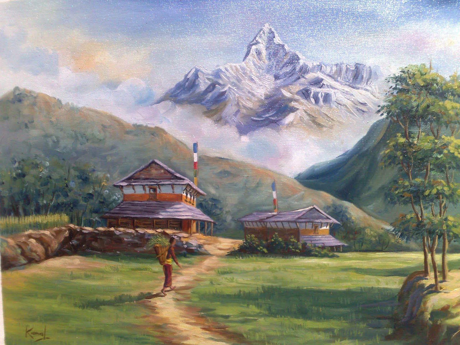 Beautiful watercolor landscape paintings by Kamal Gurung