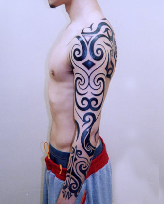 omega sleeve tattoo tribal sun