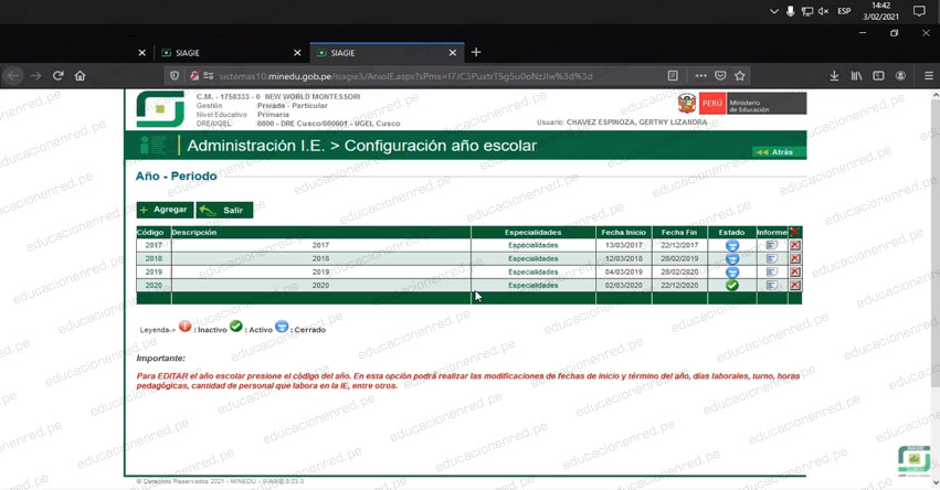 SIAGIE: Manual «Apertura del Año Escolar 2021» Fase Regular y Periodos [VIDEO TUTORIAL]