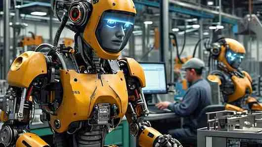 AI improves factory efficiency while humans handle complex decision-making tasks.