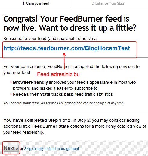 feedburner kurulumu - son