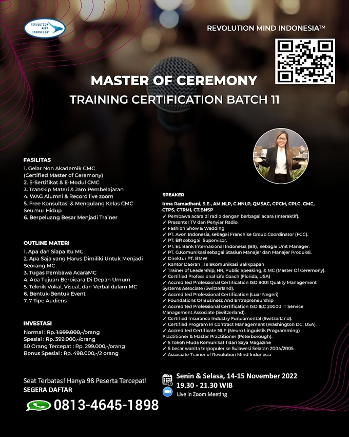 WA.0813-4645-1898 | Certified Master of Ceremony (CMC) 14 November 2022