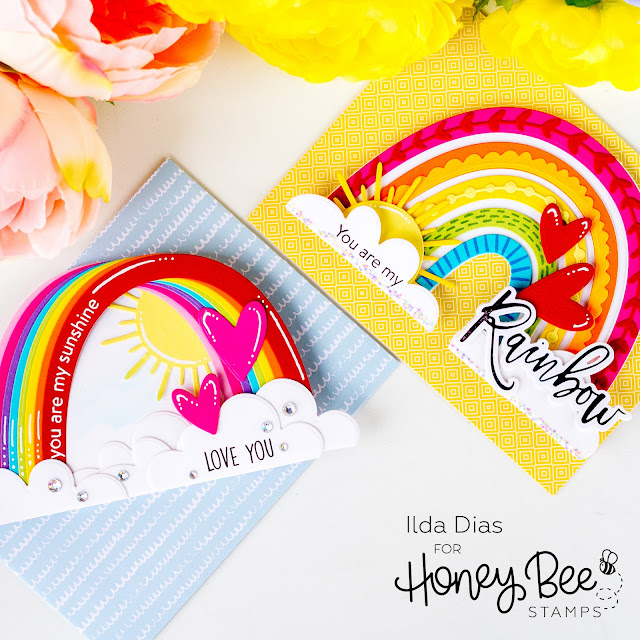 Rainbow Shaped Cards, Honey Bee Stamps, rainbow,Rainbow Dreams, you are my sunshine,Foiled,Card Making, Stamping, Die Cutting, handmade card, ilovedoingallthingscrafty, Stamps, how to,