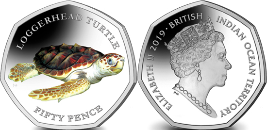 British Indian Ocean Territory 50 pence 2019 Loggerhead turtle
