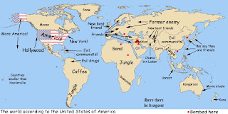 funny world map as seen by america