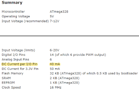 Arduino Specifications Datasheet