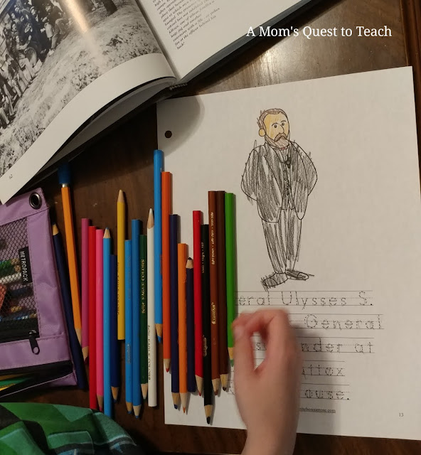 coloring pencils, coloring page of Grant, Civil War photos book