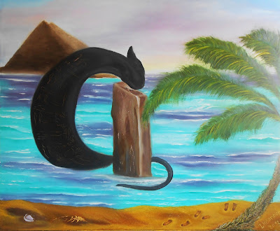 Original oil Painting in handmade "Egyptian dreams (sleeps)" in style fantasy. Contemporary painting  for interior. Hardboard, oil, 19.7" х 19.7" (50cm x 60cm). 