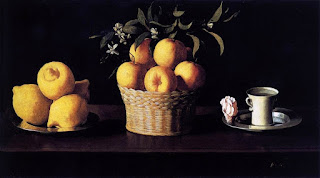 'Still Life with Lemons Oranges and a Rose' by Francisco de Zurbarán circa 1633 in Norton Simon Museum, California