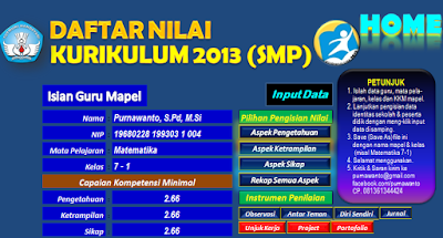 Aplikasi Daftar Nilai Siswa Excel Kurikulum 2013 Jenjang SMP