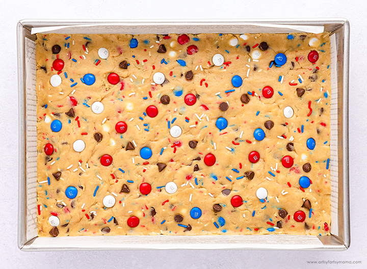 4th of July Dessert Red, White, and Blue M&M's Cookie Bars