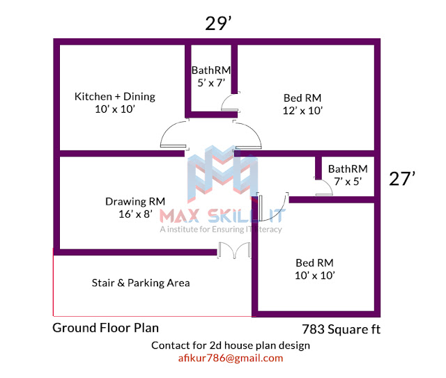 2 bedrooms 2 bhk house plan design