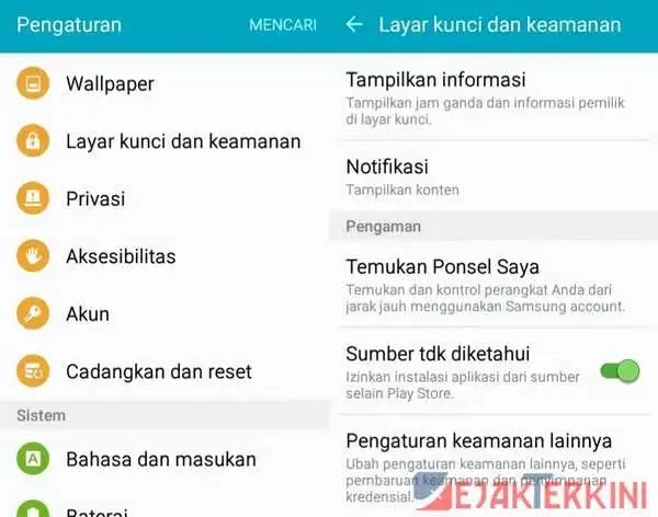 pengaturan unknown sources android