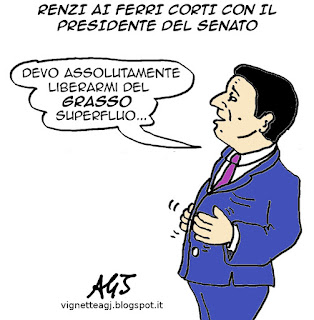 Renzi, Grasso, Senato, vignetta satira