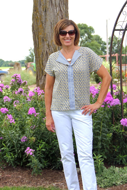 Liesel & Co Weekend Getaway Blouse sewn with two coordinating Mood Fabrics