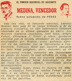 Torneo Nacional de Ajedrez de Alicante 1950, recorte de Ajedrez Español