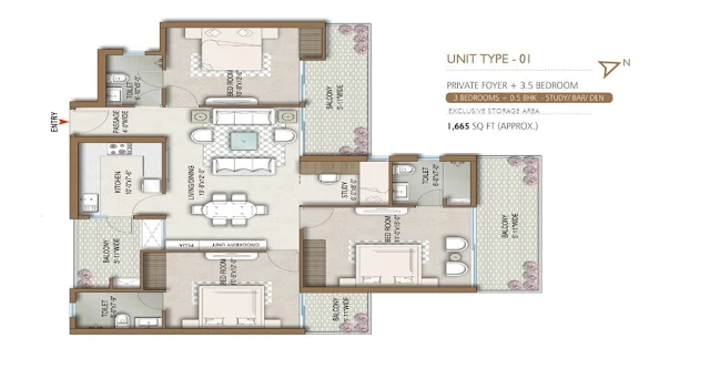 M3M Capital 113 3.5BHK+Foyer Area Floor Plan