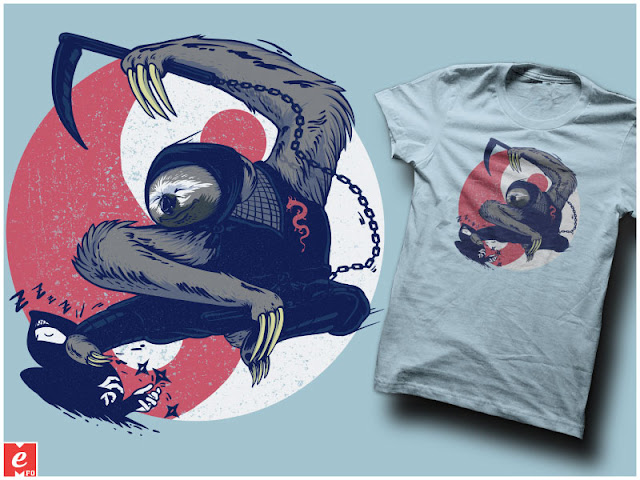 shinobi+ninja+sloth+sloth bear+MeFO+cool+cool+shirt+tshirt+sticker+original+digital art+gift idead+buy online+white shirt