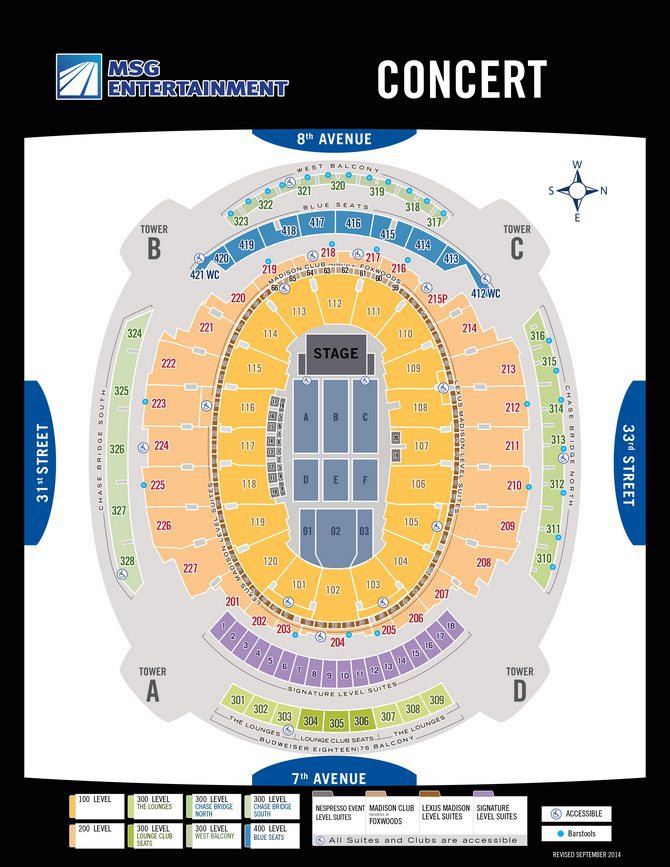 Madison Square Garden Interactive concert Seating Chart