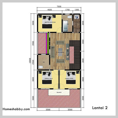 Desain dan Denah Rumah Minimalis Ukuran 7 x 15 M 2 Lantai 