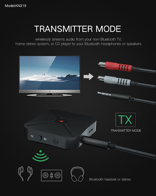 iMars KN319 Bluetooth Wireless Audio Transmitter Receiver 4.2 Adapter TV Launch Music Receiver 
