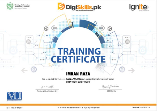 freelancing certificate - Imran raza