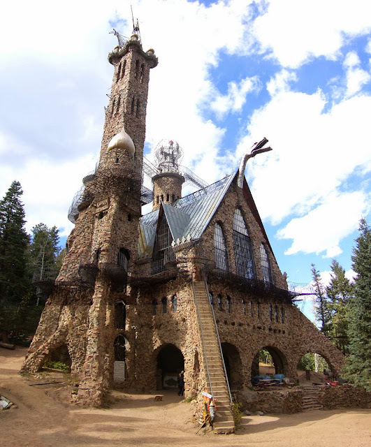 Strange and almost creepy building made from stone and metal catwalks