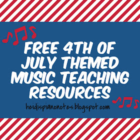 Free 4th of July Themed Music Teaching Resources for  piano teachers heidispianonotes.blogspot.com