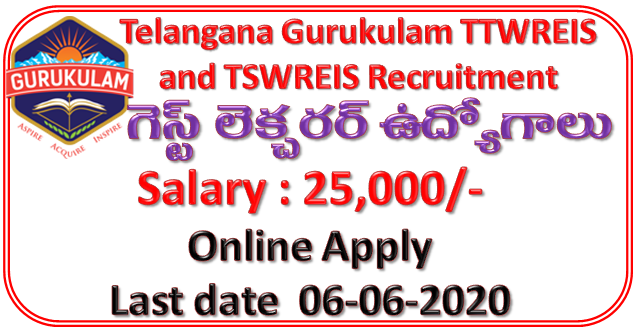 Telangana Gurukulam Guest Lescturer Recruitment Notification 2020 Realesed Apply Online, Last Date 6th June 2020