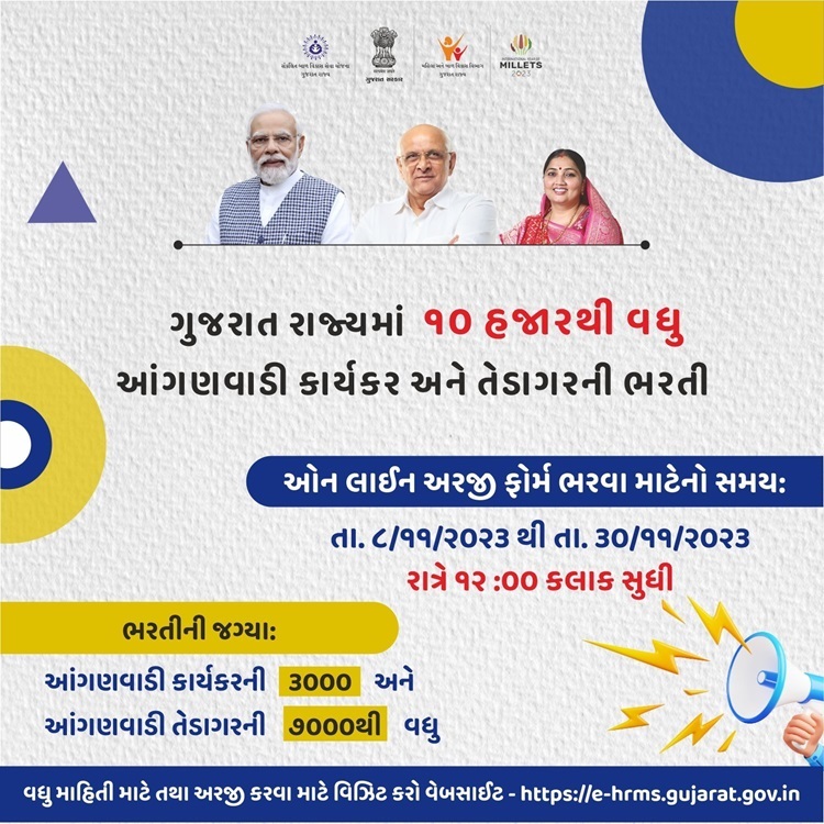 Gujarat Anganwadi Bharti2023 For Anganwadi Worker And Tedgar 10000 Posts - ehrms.gujarat.gov.in