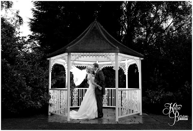 , crook hall durham wedding, st michaels houghton le spring wedding, crook hall and gardens, durham wedding venue, katie byram photography, durham wedding photographer, newcastle wedding photographer, relaxed weddings durham, purple wedding, calla lillies, off camera flash, gazebo wedding, black and white wedding photograph. 