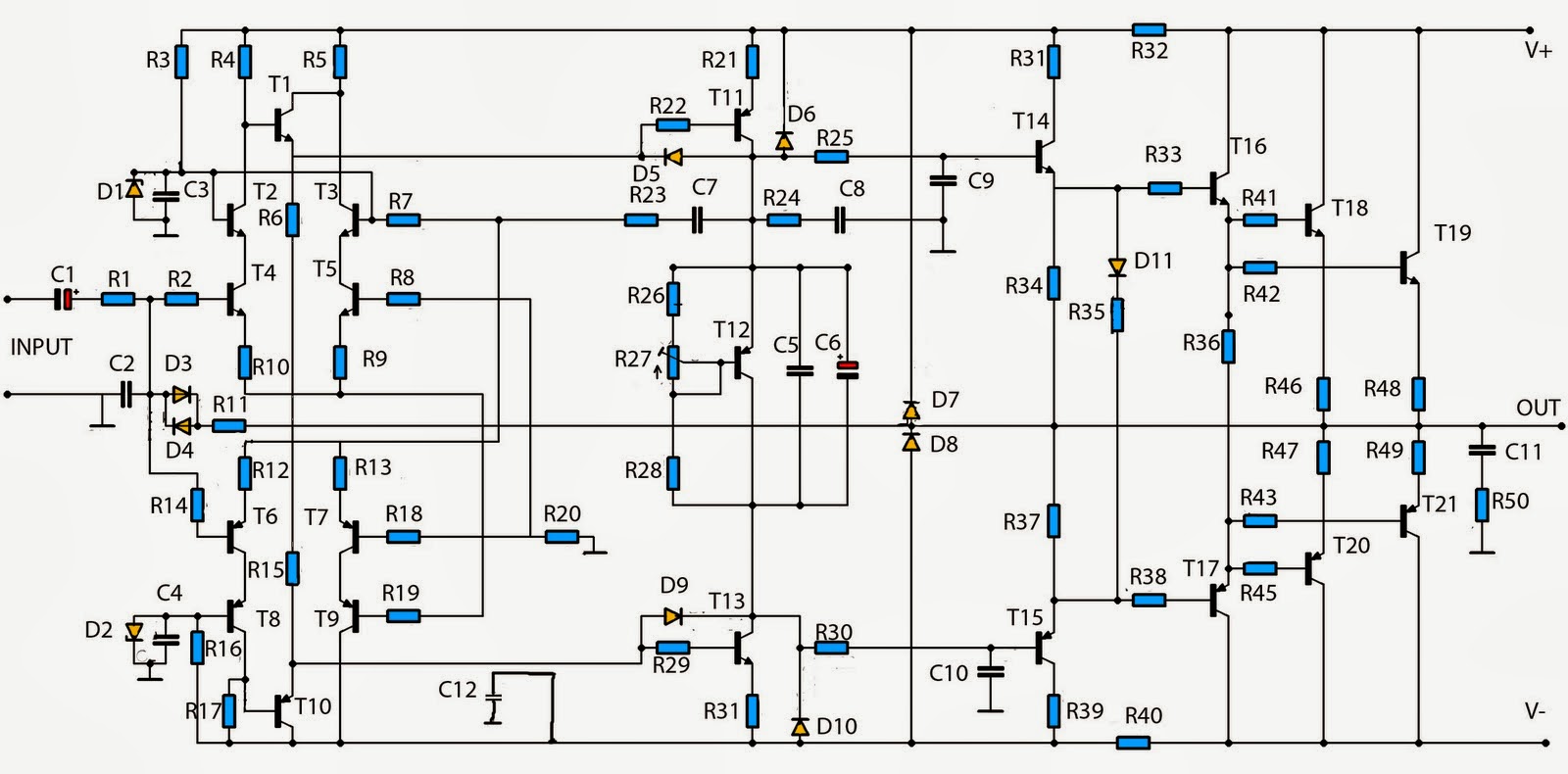 Build a  reachable Audio Amplifier 2800W Circuit Diagram  