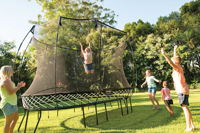 outdoor trampoline with kids