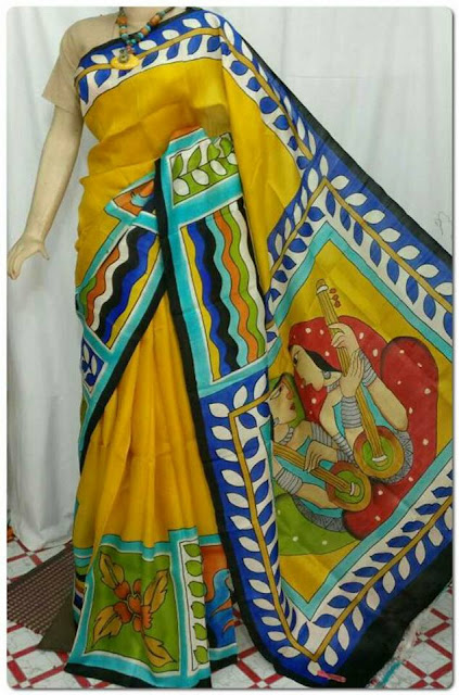 hand painted pure soft silk saree