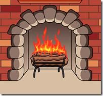 [burning fireplace]