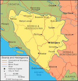 Mappa di Bosnia Regionale Geografia