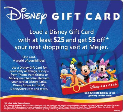 Now through 9/18, Buy a $25 Disney Gift Card from Meijer and get $5 CAT good 