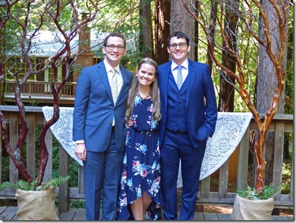 Michael with brother Ryan and Sister Stephanie  -- Michael and Anna, Wedding Day, Camp Meeker California, July 21, 2018