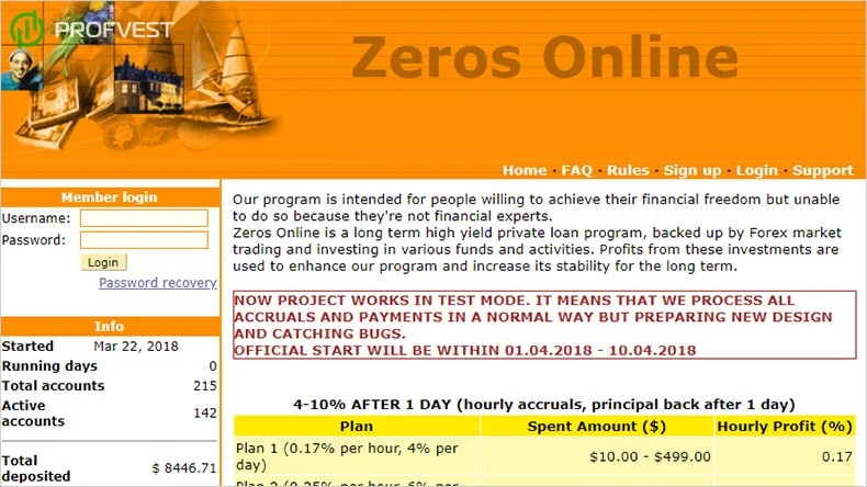 Zeros Online обзор и отзывы HYIP-проекта