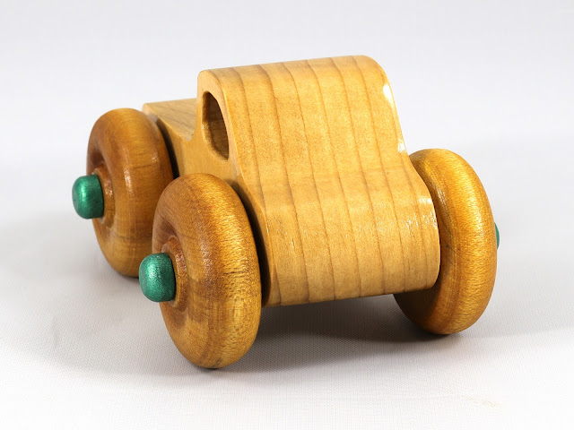Wood Toy Monster Truck based on the Pickup in the Play Pal Series, Handmade & Finished with Amber Shellac & Metallic Green Acrylic Paint