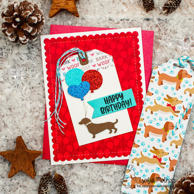 Birthday Card and Bookmark for a Dog Lover by Zsofia Molnar | Dog Silhouettes Die Set, A Dog's Life Paper Pad, Birthday Party Paper Pad, Frames & Flags Die Set and Fancy Edges Tag Die Set by Newton's Nook Designs #newtonsnook #handmade