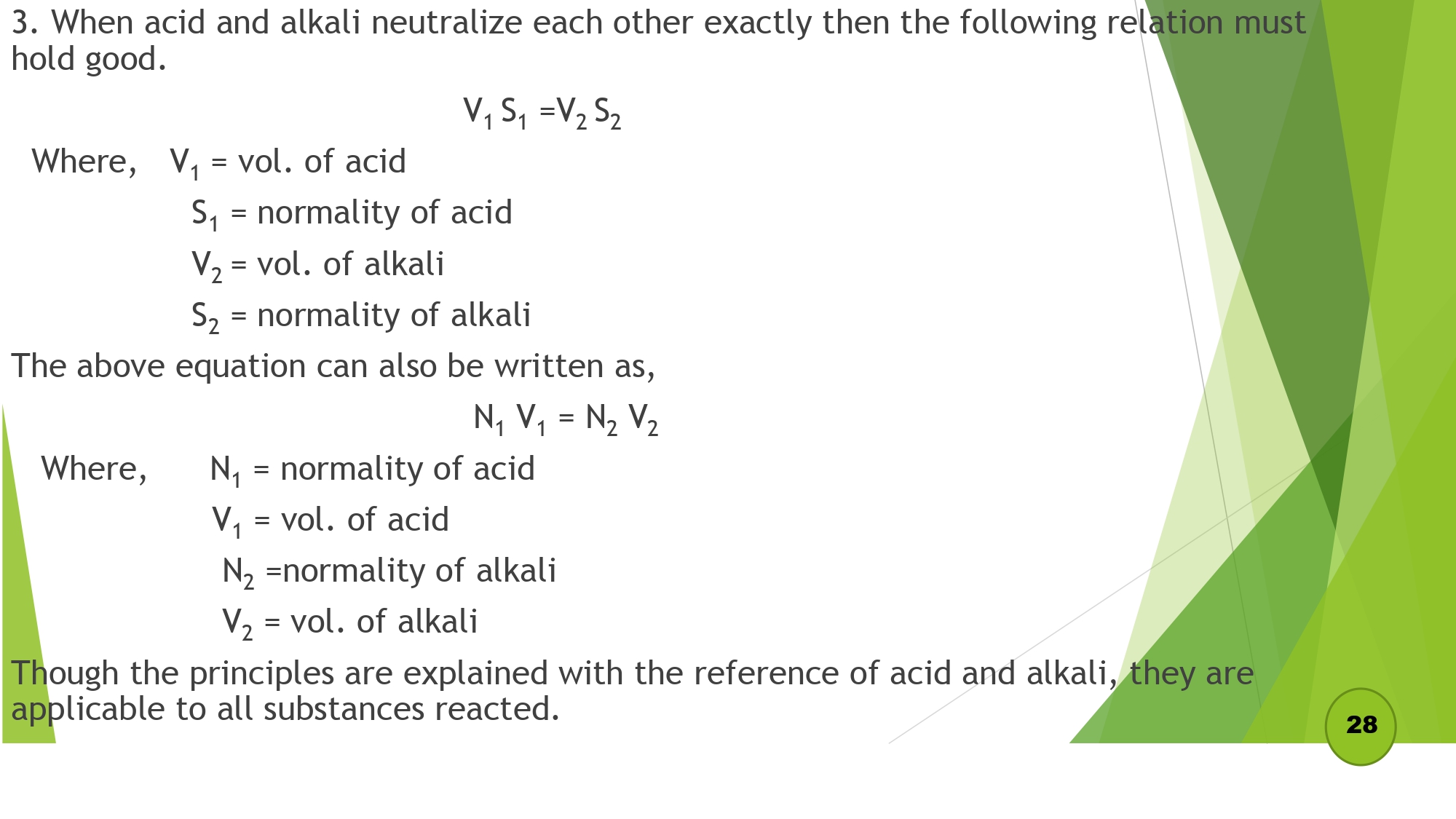 3. When acid and alkali neutralize each other exactly then the following relation must  hold good. Volumetric Analysis Notes