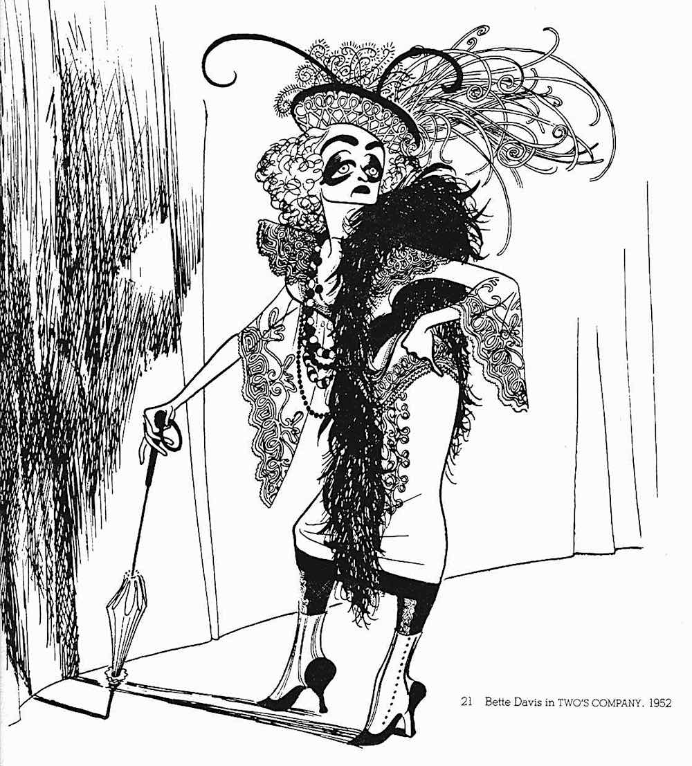 an Al Herschfeld caricature of Bette Davis in costume for Two's Company, 1952