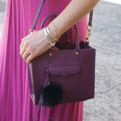pink maxi dress, Rebecca Minkoff mini MAB tote in plum purple | AwayFromTheBlue