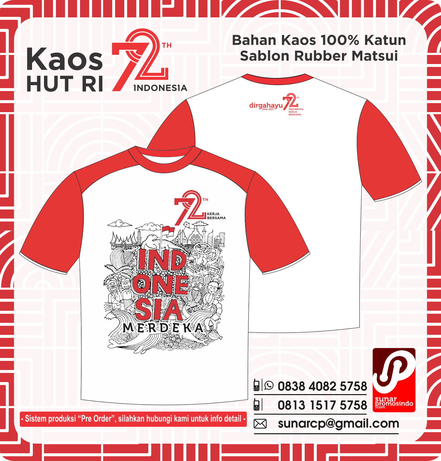  Kaos  HUT  Kemerdekaan Indonesia 72 Merchandise Promosi 