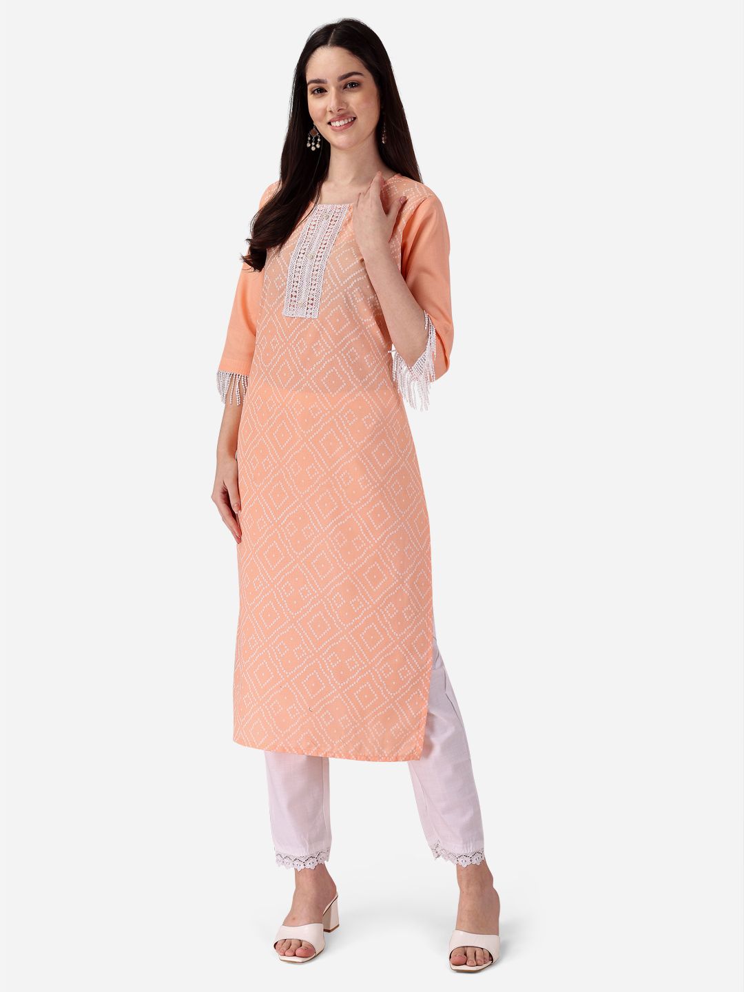 Deepkalaa Seamore Cotton Patch Lace Kurti Pant Set