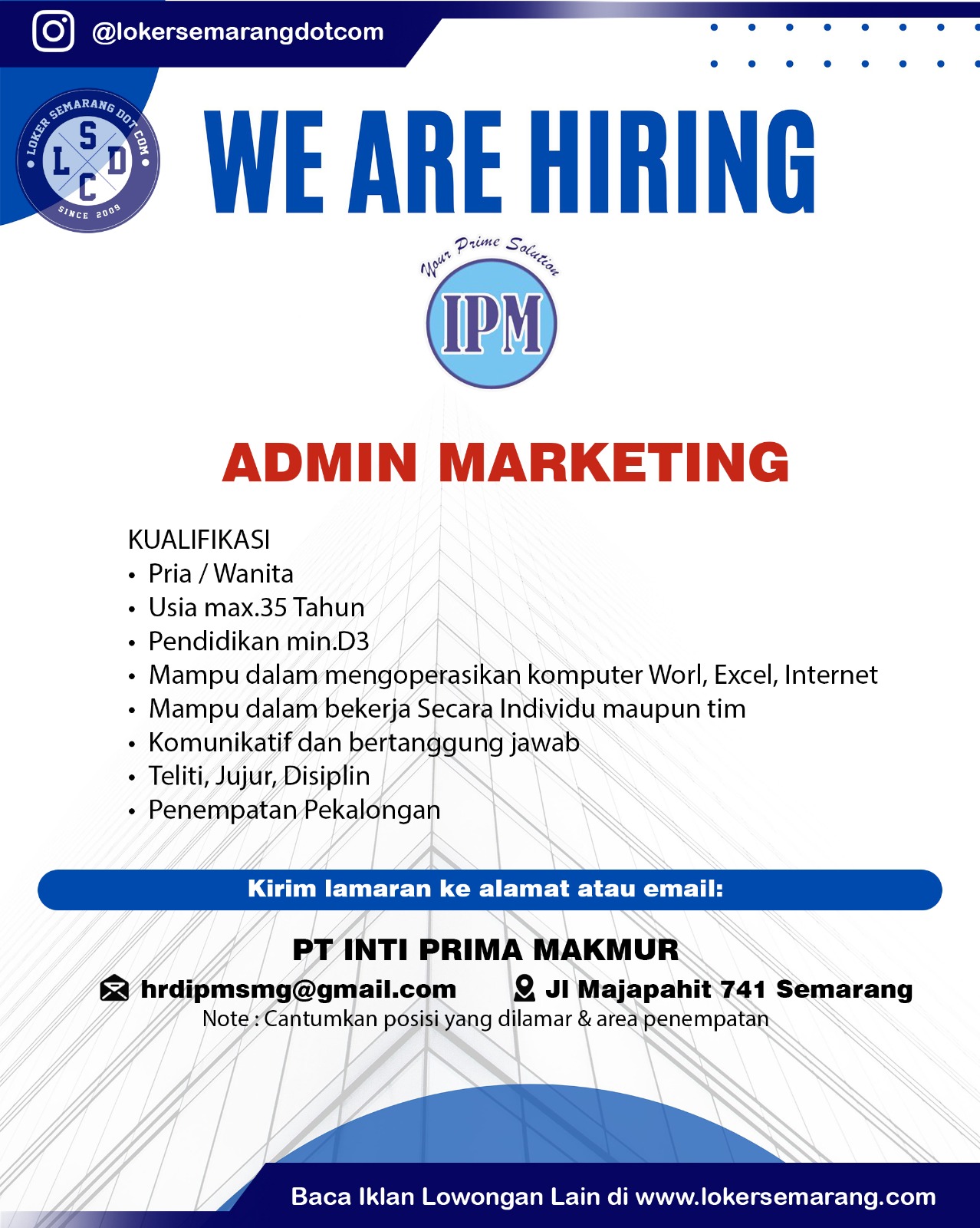 Loker Semarang, Rembang, Blora, Cepu, Pekalongan di PT Inti Prima Makmur
