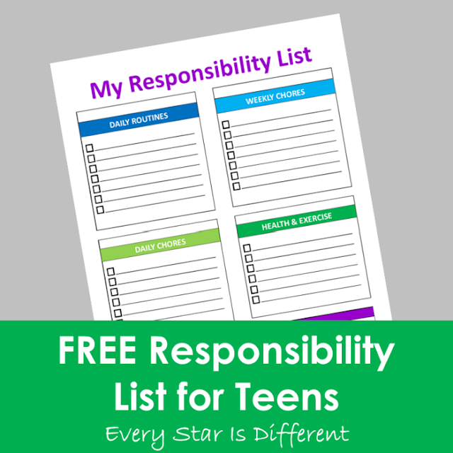FREE Responsibility List for Teens