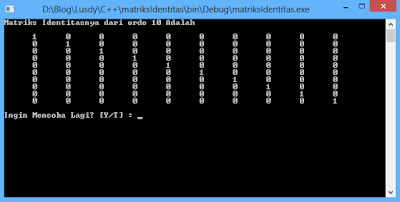 Program Mencetak Matriks Identitas dengan C++