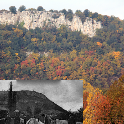 Autumn colors the forest today and same area on 1910 postcard.